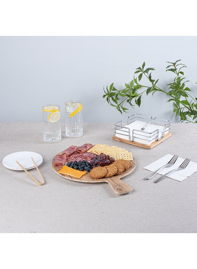 Restaurantware 16.5 Inch x 12.5 Inch Serving Board, 1 With Handle Cheese Platter Board - Round, Large, Countryside Brown Faux Wood Charcuterie Serving Tray, Break Resistant, For Appetizers And Spreads - Image 3