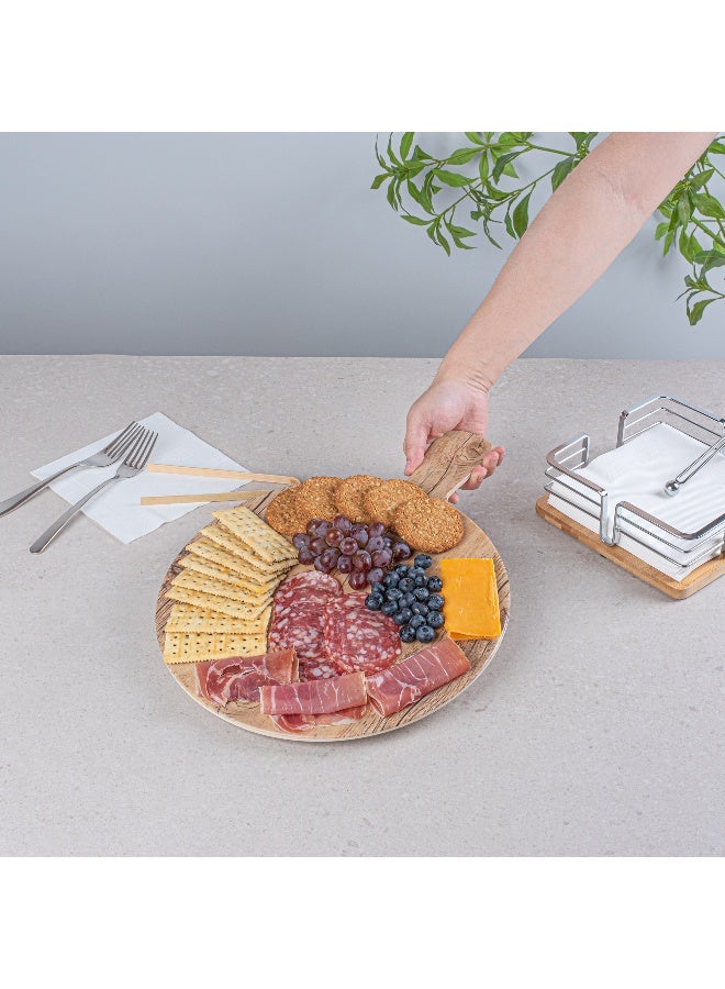 Restaurantware 16.5 Inch x 12.5 Inch Serving Board, 1 With Handle Cheese Platter Board - Round, Large, Countryside Brown Faux Wood Charcuterie Serving Tray, Break Resistant, For Appetizers And Spreads - Image 5