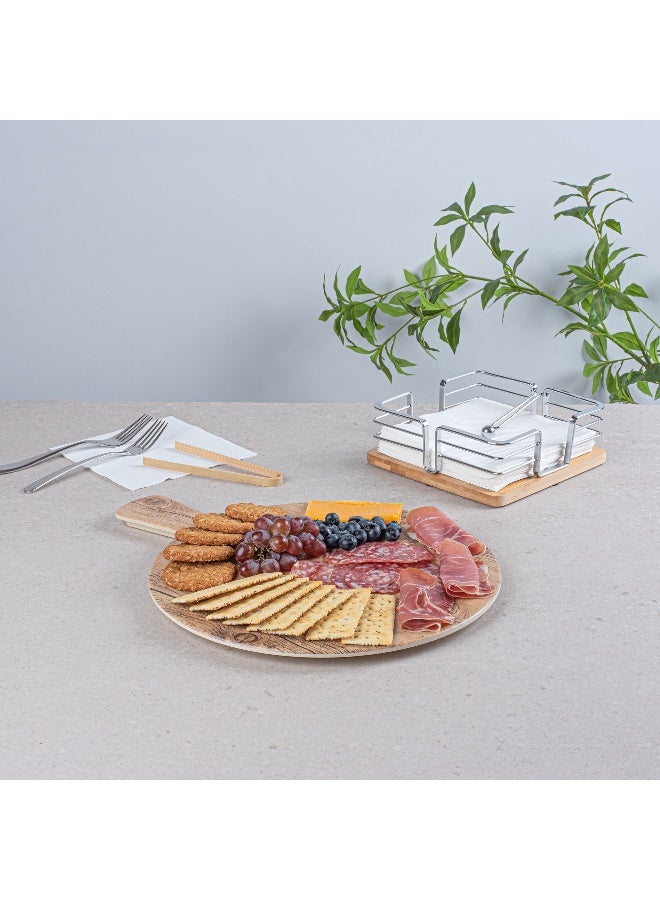 Restaurantware 16.5 Inch x 12.5 Inch Serving Board, 1 With Handle Cheese Platter Board - Round, Large, Countryside Brown Faux Wood Charcuterie Serving Tray, Break Resistant, For Appetizers And Spreads - Image 4