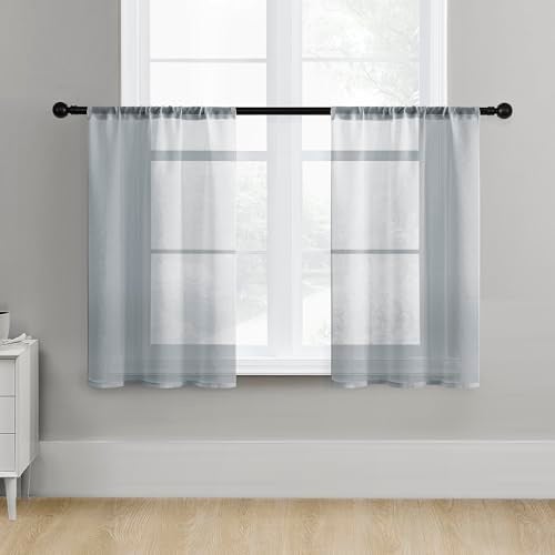 MRTREES MRTREES Grey Sheer Tier Curtains Kitchen 36 inch Length Voile Half Window Curtains Transparent Light Filtering Short Curtain Sheers Bathroom Rod Pocket Gray 2 Panels