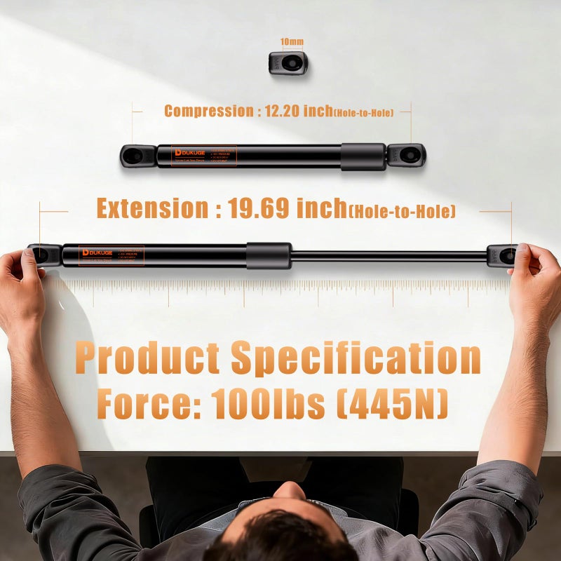 Dukuge C16-08054 Gas Struts 20 inch 100lb, 6939S10 Gas Shocks Springs Lift Support for RV Bed Storage Tonneau Cover Tanning Bed, C1608054 ml34-100 6939 Replacement Lift Struts, Set of 2 - Image 2