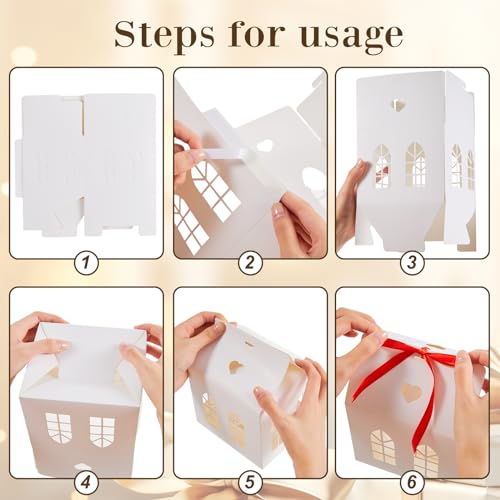 Engrowtic 25 Sets Medium House Shaped Gift Boxes with Ribbons House Shaped Paper Bakery Packaging Candy Box for Treats Real Estate Agent Gift Christmas Gingerbread Wedding Birthday Bridal Shower - Image 3