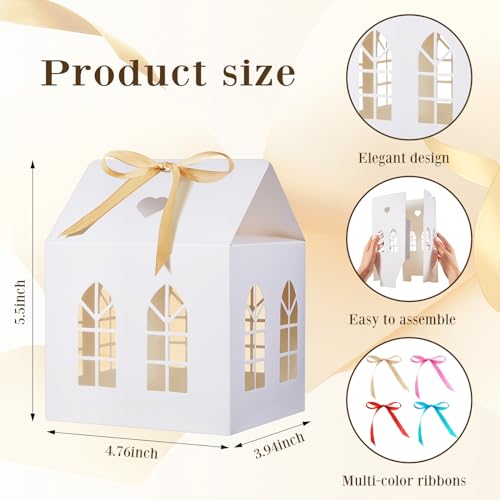 Engrowtic 25 Sets Medium House Shaped Gift Boxes with Ribbons House Shaped Paper Bakery Packaging Candy Box for Treats Real Estate Agent Gift Christmas Gingerbread Wedding Birthday Bridal Shower - Image 2