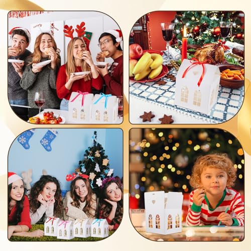 Engrowtic 25 Sets Medium House Shaped Gift Boxes with Ribbons House Shaped Paper Bakery Packaging Candy Box for Treats Real Estate Agent Gift Christmas Gingerbread Wedding Birthday Bridal Shower - Image 5