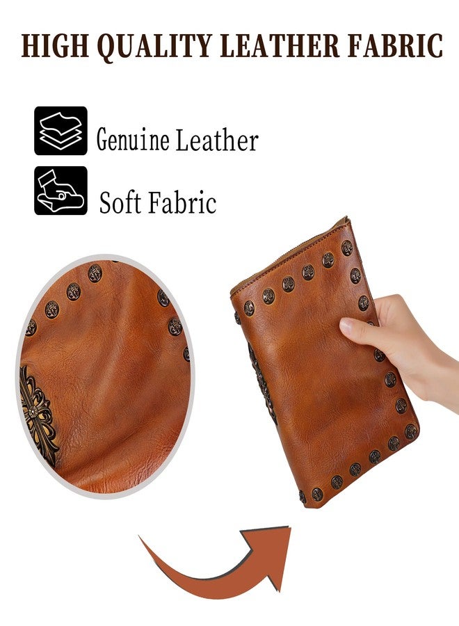 LETEULO Womens Crossbody Bag Leather Handmade Shoulder Bag Clutch Wristlet Handbags Purse (Brown L) - Image 4