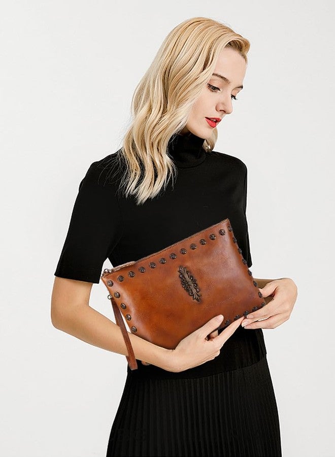 LETEULO Womens Crossbody Bag Leather Handmade Shoulder Bag Clutch Wristlet Handbags Purse (Brown L) - Image 2
