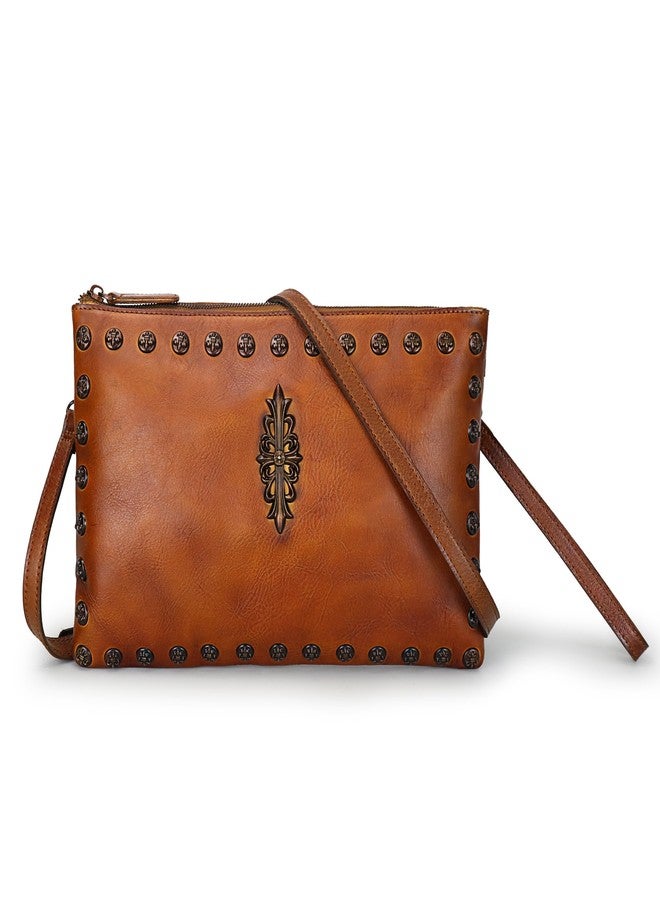 LETEULO Womens Crossbody Bag Leather Handmade Shoulder Bag Clutch Wristlet Handbags Purse (Brown L) - Image 1