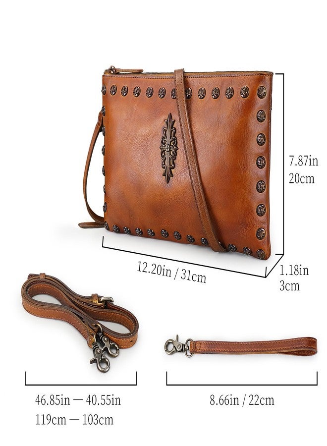 LETEULO Womens Crossbody Bag Leather Handmade Shoulder Bag Clutch Wristlet Handbags Purse (Brown L) - Image 5