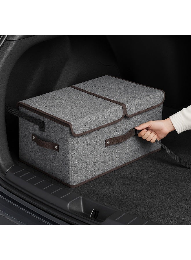 Generic Car Trunk Organizer Storage Box – Foldable Fabric Cargo Bin with Lid Cover, Dual Compartments for Tools, Groceries & Car Accessories – 50×25×50 cm – Gray  - Image 4