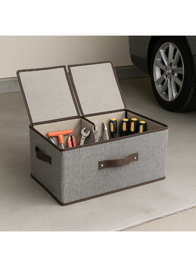 Generic Car Trunk Organizer Storage Box – Foldable Fabric Cargo Bin with Lid Cover, Dual Compartments for Tools, Groceries & Car Accessories – 50×25×50 cm – Gray  - Image 5