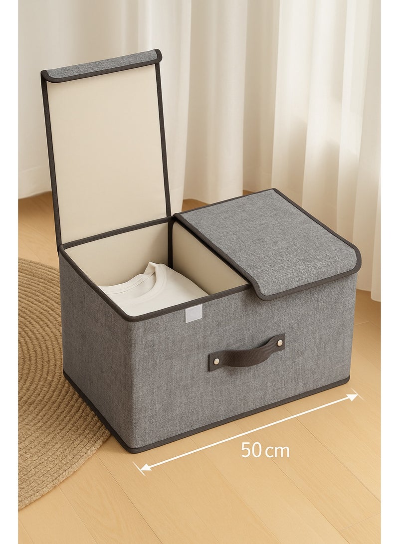 Generic Car Trunk Organizer Storage Box – Foldable Fabric Cargo Bin with Lid Cover, Dual Compartments for Tools, Groceries & Car Accessories – 50×25×50 cm – Gray  - Image 2
