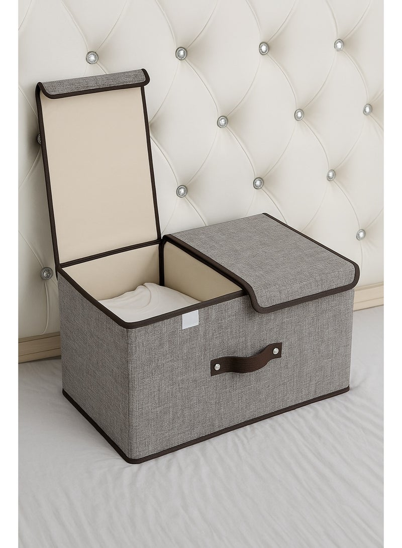 Generic Car Trunk Organizer Storage Box – Foldable Fabric Cargo Bin with Lid Cover, Dual Compartments for Tools, Groceries & Car Accessories – 50×25×50 cm – Gray  - Image 1