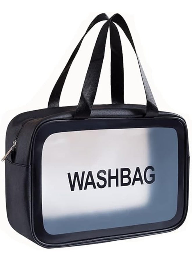 Clear Toiletry Bag Makeup Cosmetic Bag Transparent Travel Wash Bag for Women And Girls (L Black) - Image 1