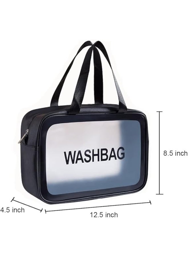 Clear Toiletry Bag Makeup Cosmetic Bag Transparent Travel Wash Bag for Women And Girls (L Black) - Image 2