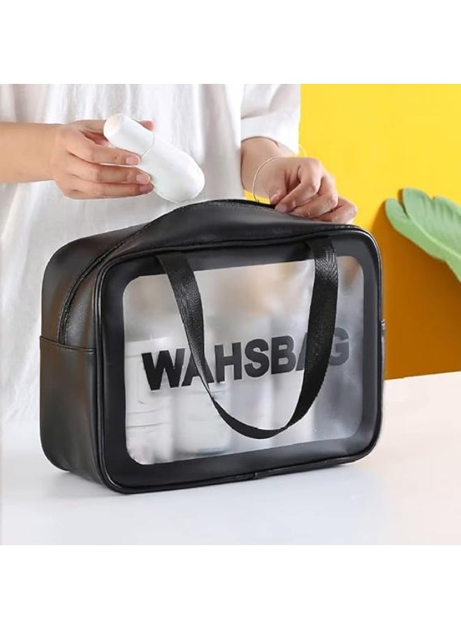 Clear Toiletry Bag Makeup Cosmetic Bag Transparent Travel Wash Bag for Women And Girls (L Black) - Image 3