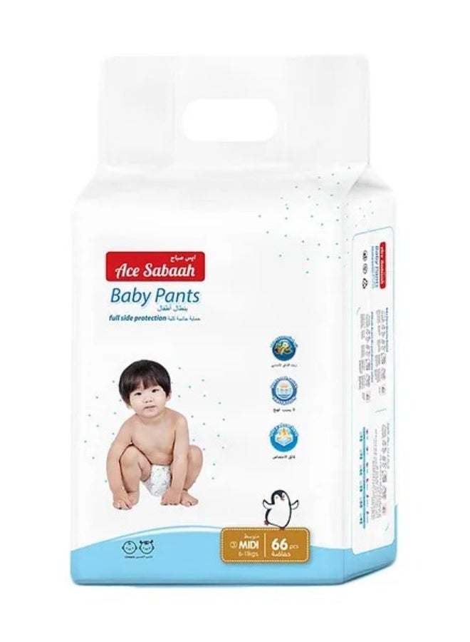 Ace Sabaah Ace Sabaah Midi Pant Style Diapers Size 3, 6-11kg, 66 Pieces - Disposable, Leak Protection, Stretchy Sides - Image 1