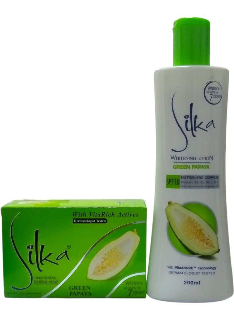 Silka Whitening Lotion Green Papaya 200ml & Whitening Soap Green Papaya 