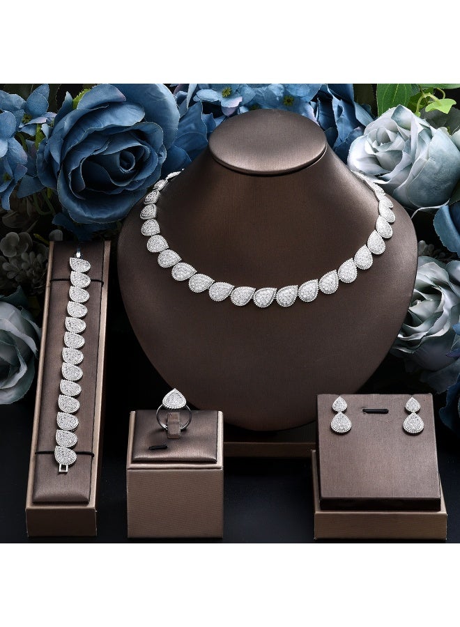 Ciara Fashionable and minimalist zircon necklace earring set, copper plated 18k gold, party and banquet fashion accessories for women - Image 1