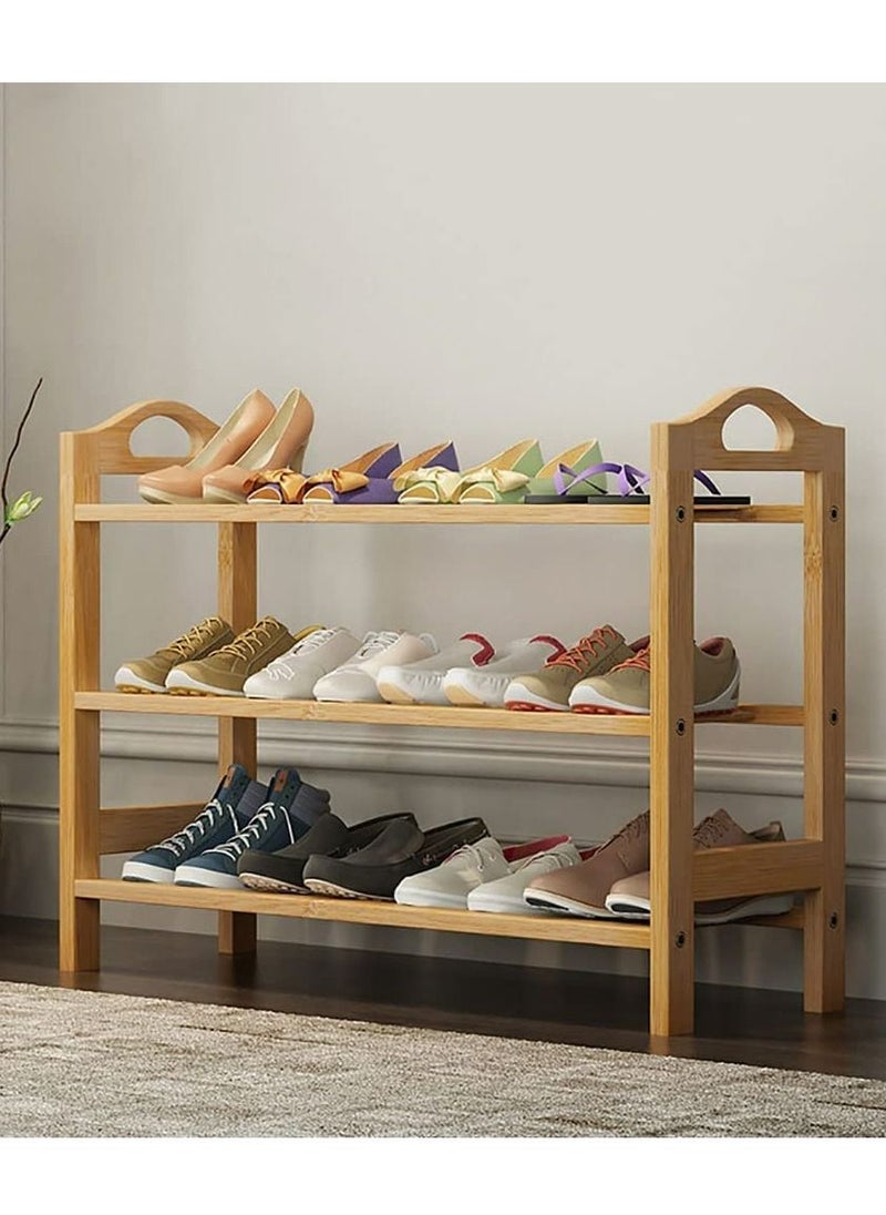 ALMUFARREJ 3-Tier Shoe Rack Organizer Natural Bamboo 