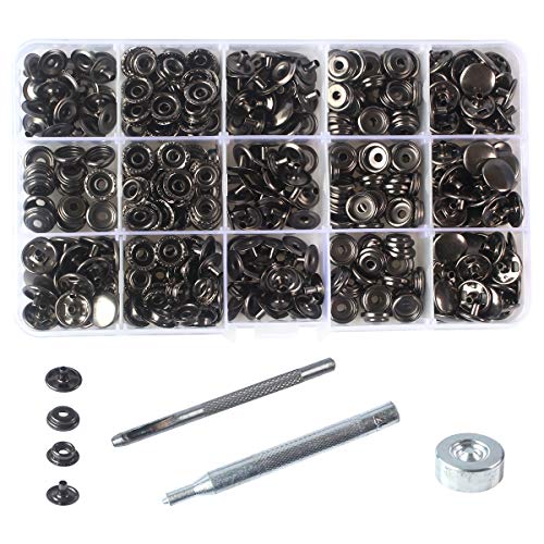 INNETOC 100 Sets - 12mm(1/2") Metal Line 20 Gunmetal Black Plated Steel Snaps Fastener Leather Rapid Rivet Button Sewing with Seting Tool (12mm, Gun Black) - Image 5