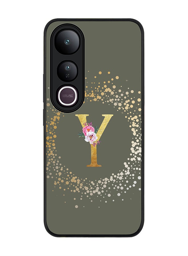 Stylizedd For vivo V50 Lite Case,Slim fit Camera Protection, Shockproof Thin Phone cover  - Custom Monogram Floral - Y  (Olive Green )