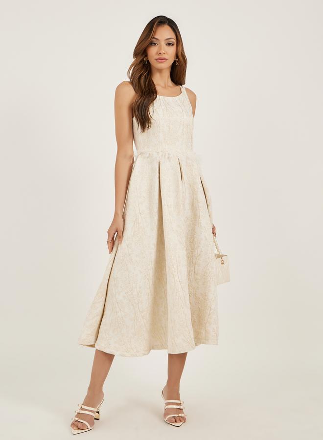 ستايلي فستان ميدي - بدون أكمام بطيات وتفاصيل ريش صناعي من - Image 2