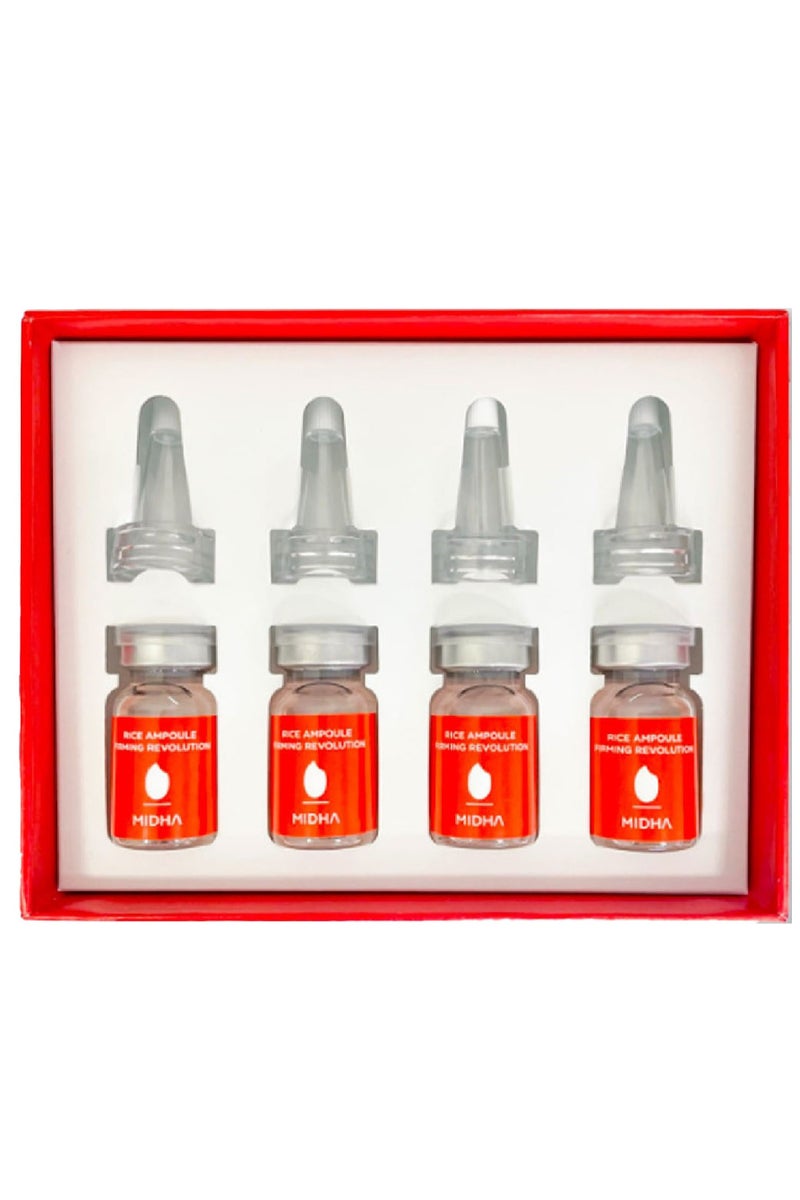 Midha Rice Ampoule Firming Set 7ml x 4 Vials is a firming solution that combines a rice-based serum and a lightweight ampoule, designed to tighten, smooth, and brighten the complexion for a more youthful, wrinkle-free appearance.  Ideal for daily use on all skin types, this vegan-friendly set enhances hydration, and helps protect against environmental stressors—leaving skin visibly firmer and radiant. - Image 2
