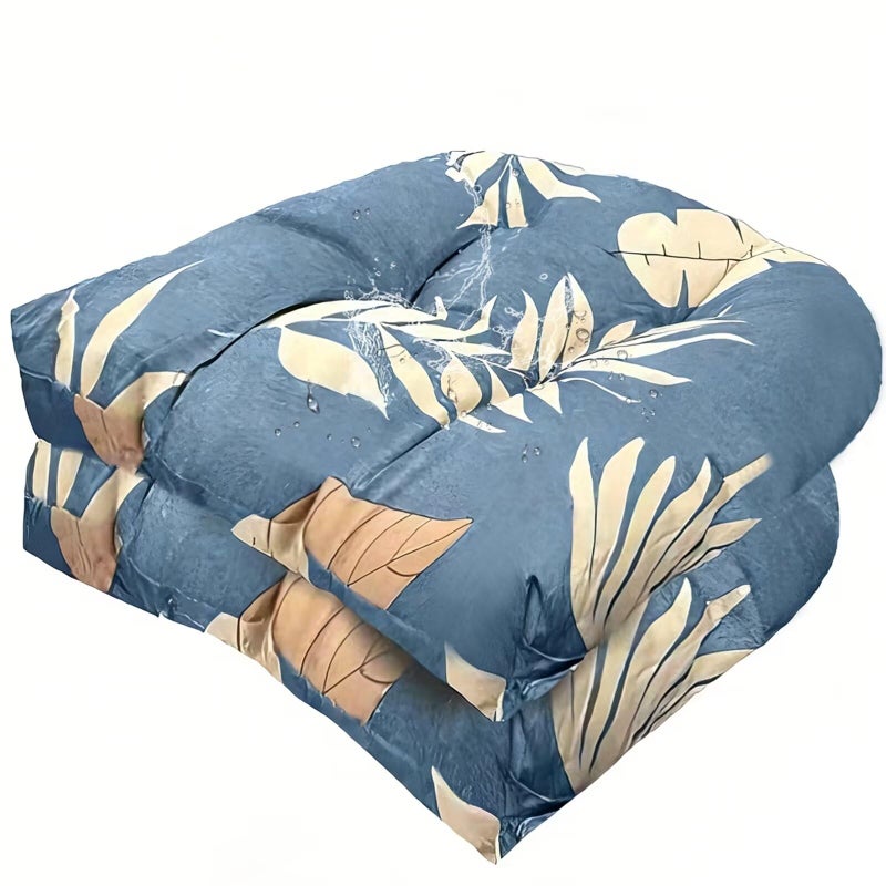 TESICA Set of 2 Outdoor Indoor U Shaped Wicker Seat Cushion Decorative Tufted Chair Pads Floral Chair Cushion for Patio Garden Home Office Furniture Blue Grey - Image 1
