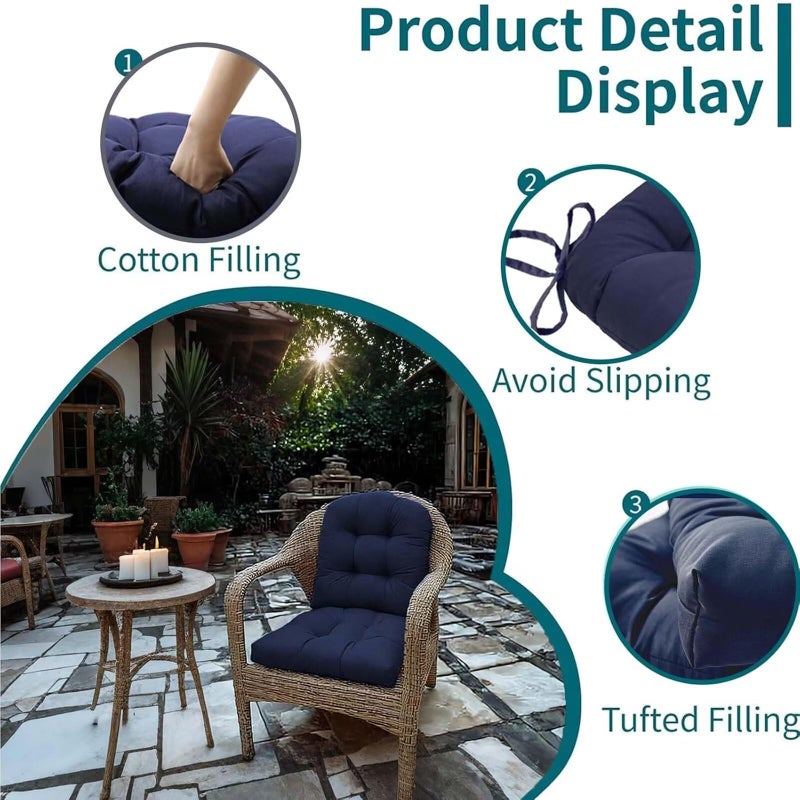 TESICA Set of 2 Outdoor Indoor U Shaped Wicker Seat Cushion Decorative Tufted Chair Pads Floral Chair Cushion for Patio Garden Home Office Furniture Blue Grey - Image 5