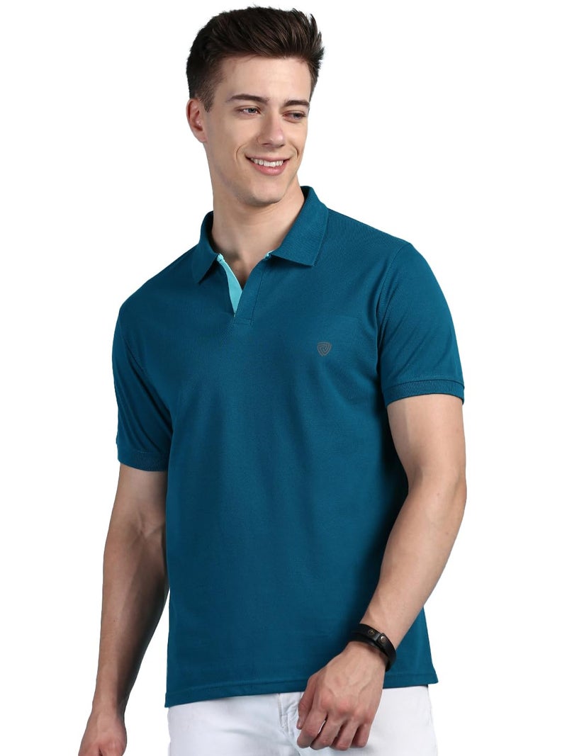 Lux Cozi Men's Pack of 1 Emerald Regular Fit Polo Neck Half Sleeve Solid Casual T-Shirt (Size : X-Large)_COZI_2121_EMRAD_XL_1PC - Image 1