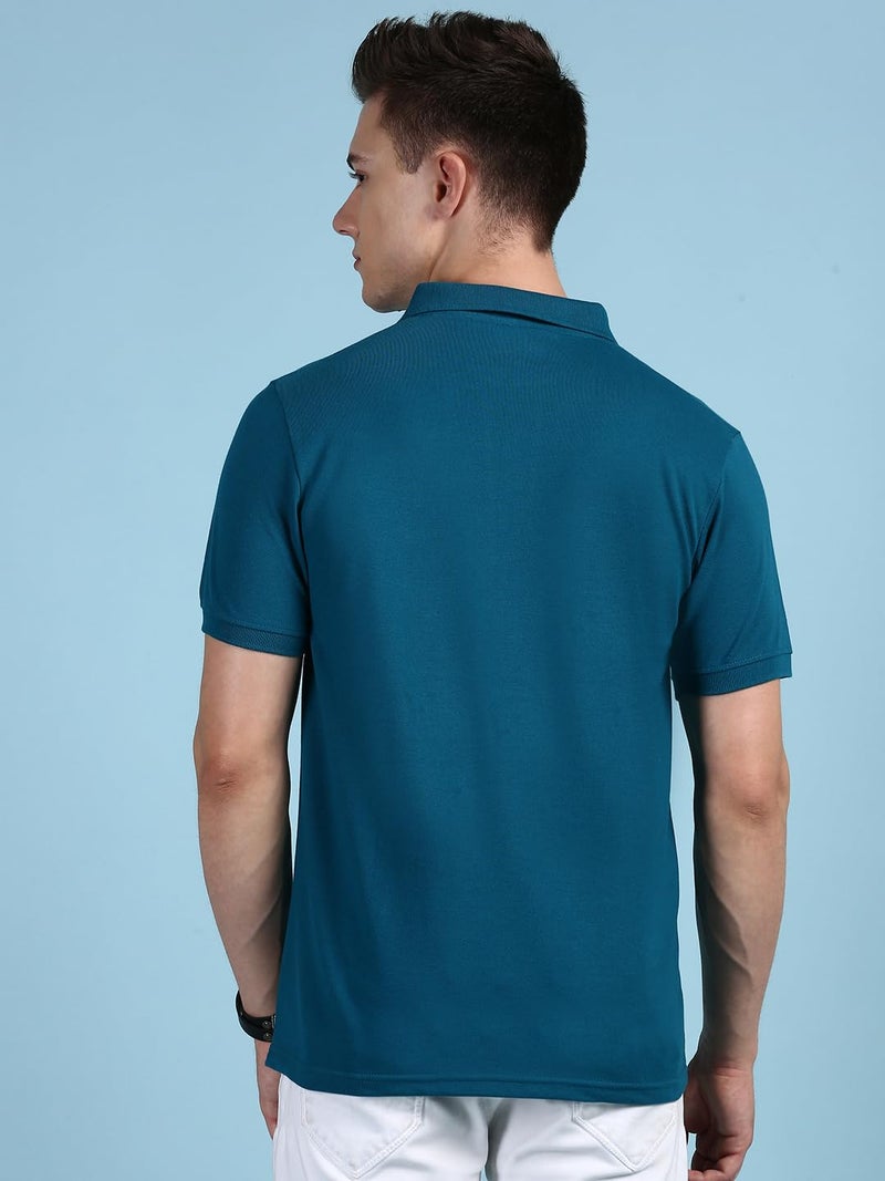Lux Cozi Men's Pack of 1 Emerald Regular Fit Polo Neck Half Sleeve Solid Casual T-Shirt (Size : X-Large)_COZI_2121_EMRAD_XL_1PC - Image 3