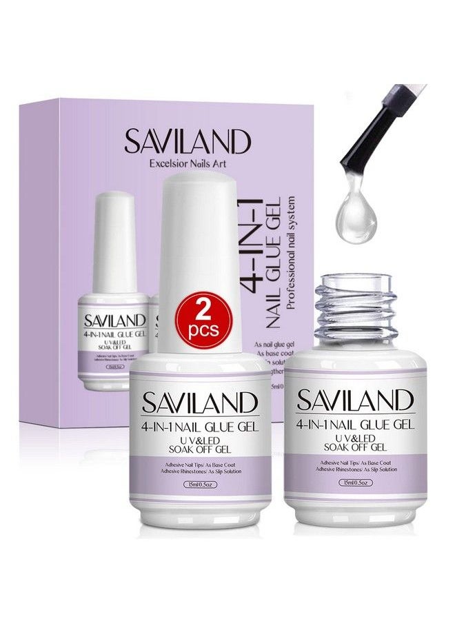 Saviland - مجموعة جل غراء الأظافر 4 في 1، قطعتين، سعة 15 مل، مجموعة جل غراء الأظافر المطورة، أظافر صناعية وأظافر لاصقة، قاعدة جل لتقوية الأظافر، بديل لغراء الأظافر، علاج إصلاح الأظافر - Image 1