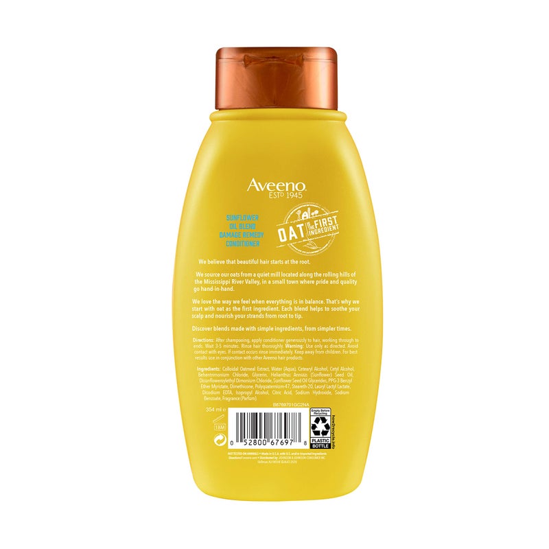 Aveeno Sunflower Oil Blend Conditioner, for Dry Damaged Hair, Dye, Paraben & Sulfate Surfactants Free, 12oz - Image 2
