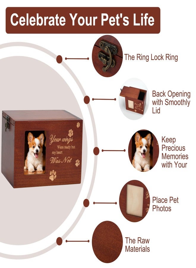 MFBJXC Pet Memorial Urns for Dog or Cat Ashes, Large Wooden Funeral Cremation Urns with Photo Frame, Keepsake Memory Box with Flannel Lining (Brown) - Image 4