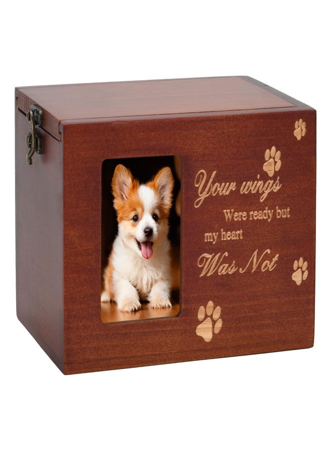 MFBJXC Pet Memorial Urns for Dog or Cat Ashes, Large Wooden Funeral Cremation Urns with Photo Frame, Keepsake Memory Box with Flannel Lining (Brown) - Image 1