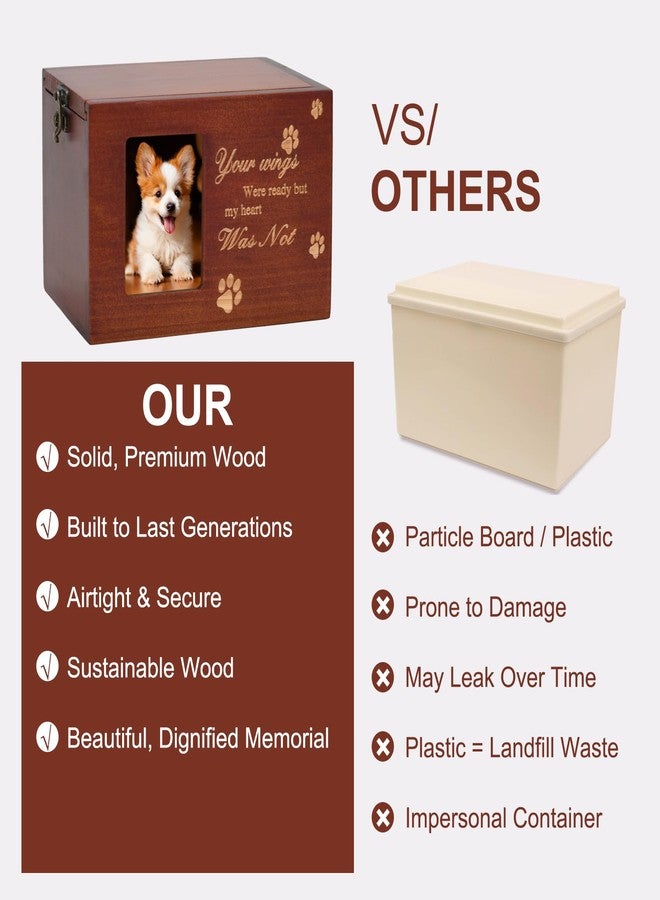 MFBJXC Pet Memorial Urns for Dog or Cat Ashes, Large Wooden Funeral Cremation Urns with Photo Frame, Keepsake Memory Box with Flannel Lining (Brown) - Image 3