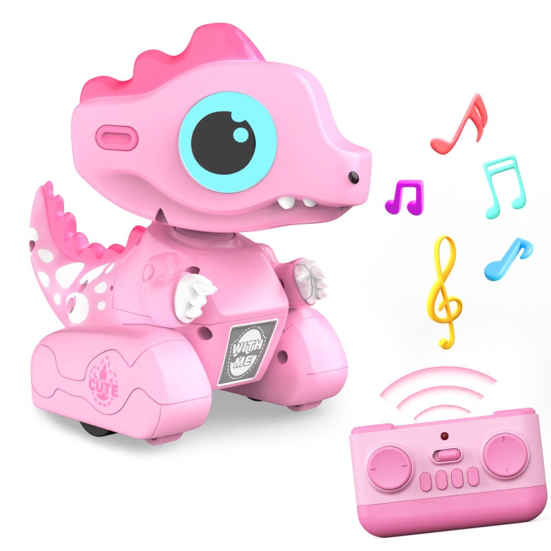 YUAN PLAN Remote Control Car Pink Dinosaur Toy 24GHZ Remote Control Girls Dinosaur Toys Pink RC Drifting Car Recording and Repeating LED Lights Eyes Music RC Cars Toys for Kids Boys Birthday Gift - Image 3