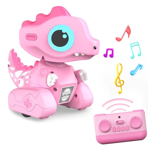 YUAN PLAN Remote Control Car Pink Dinosaur Toy 24GHZ Remote Control Girls Dinosaur Toys Pink RC Drifting Car Recording and Repeating LED Lights Eyes Music RC Cars Toys for Kids Boys Birthday Gift - Image 1