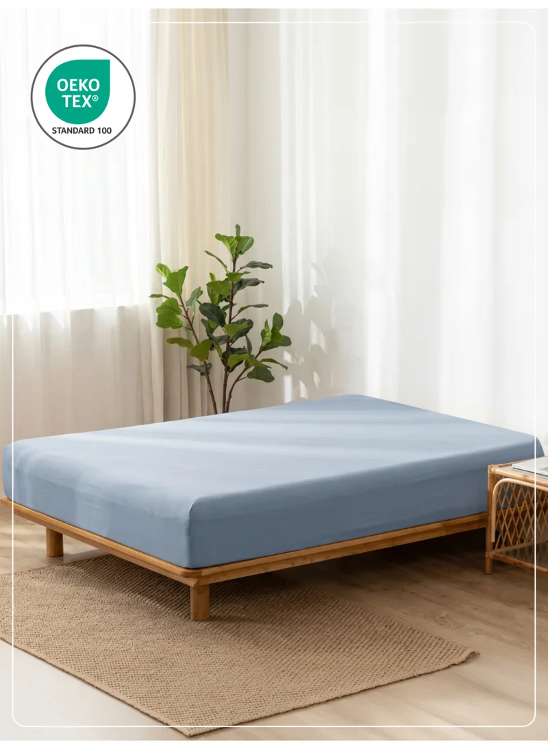 Donetella Celestial Blue 1 Pcs Super King Fitted Sheet 200x200 cm | OEKO-TEX Certified Brushed Microfiber Deep Pocket Sheet with All Around Elastic | Ultra Soft, Wrinkle Resistant, Easy Care, Safe for Sensitive Skin  | Best Price UAE