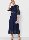 Khizana Lace Belted Midi Dress