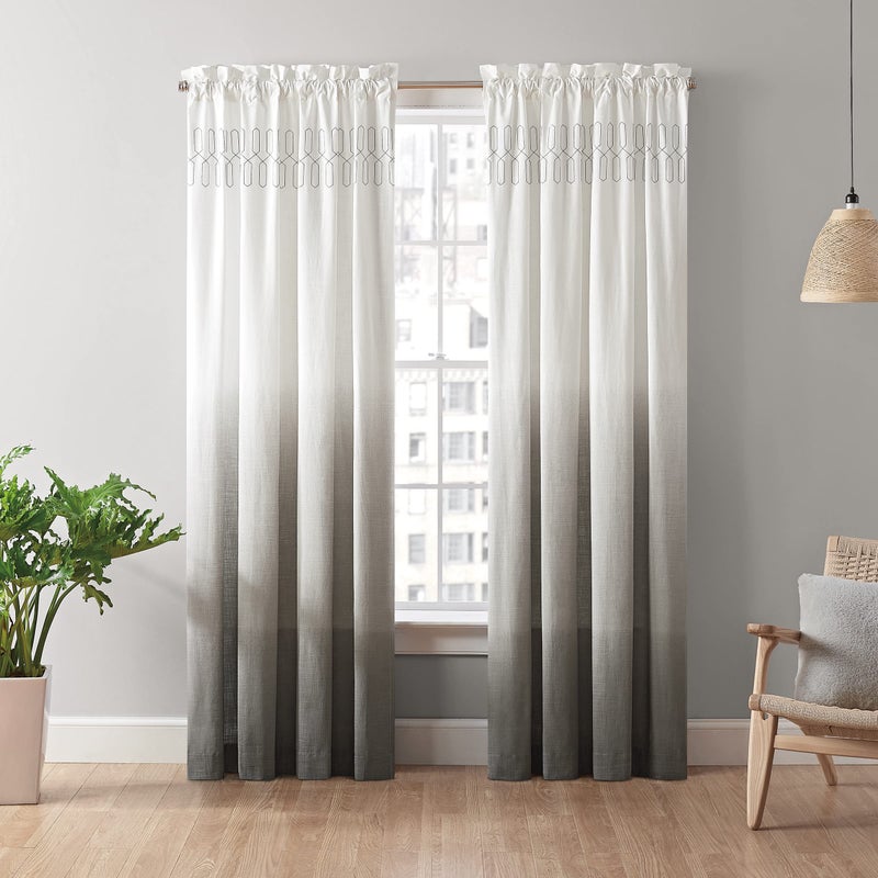 Vue Arashi Modern Boho Decorative Ombre Rod Pocket Window Curtain for Living Room, Cotton, (1 Panel), 52 in x 63 in, Grey - Image 2