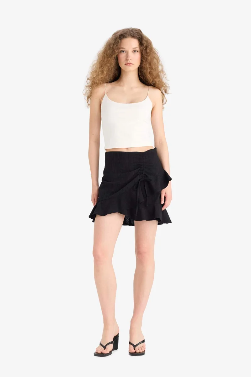 ديفاكتو Linen Look Normal Waist Mini Skirt