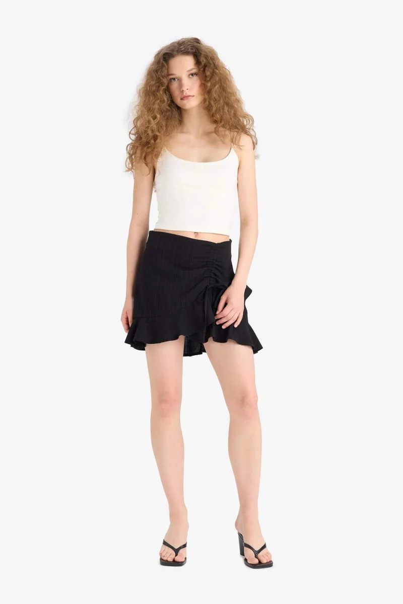 ديفاكتو Linen Look Normal Waist Mini Skirt