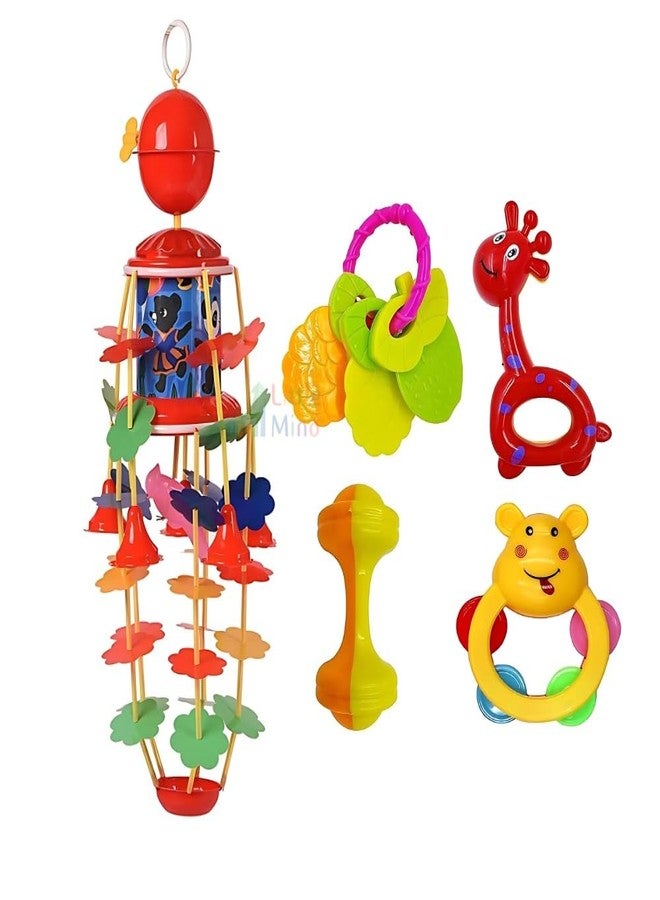 Little Mind Musical Merry Go Round Baby Toy with 4 Non-Toxic Rattles & Tethers - Crib Mobile for Newborns 0-6 Months | BPA-Free Sensory Toy for Infant Stimulation (Multicolor) - Image 1