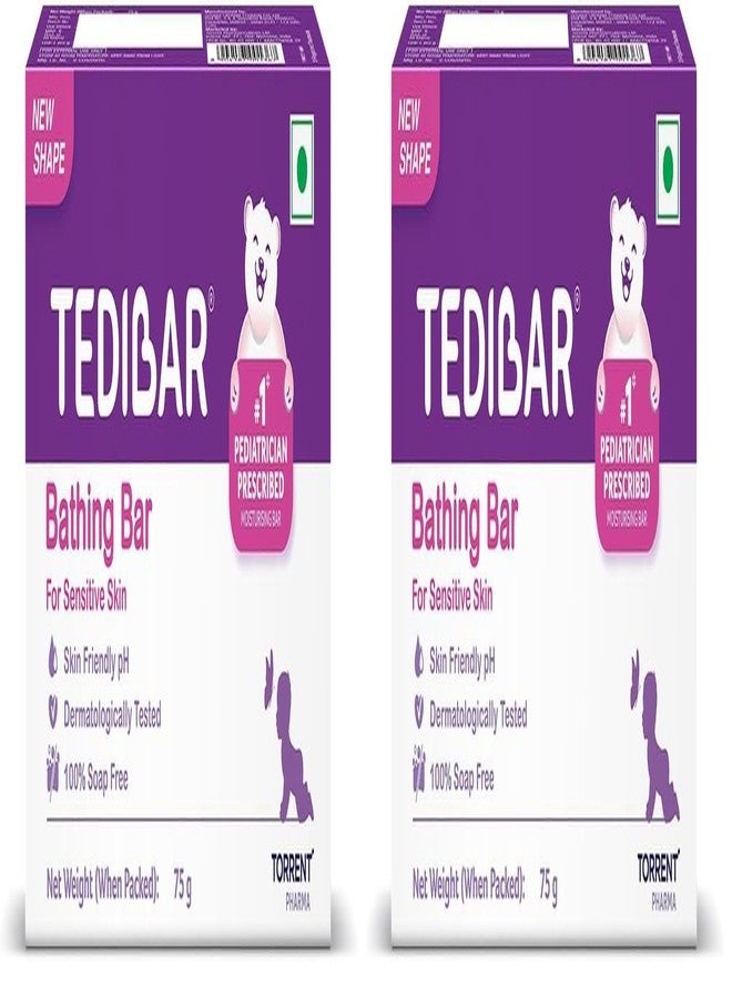 Tedibar Moisturising Baby Bathing Bar 75g (Pack of 2) 100% Soap Free No. 1* Pediatrician Prescribed Moisturising Bar - By Torrent Pharma - Image 1