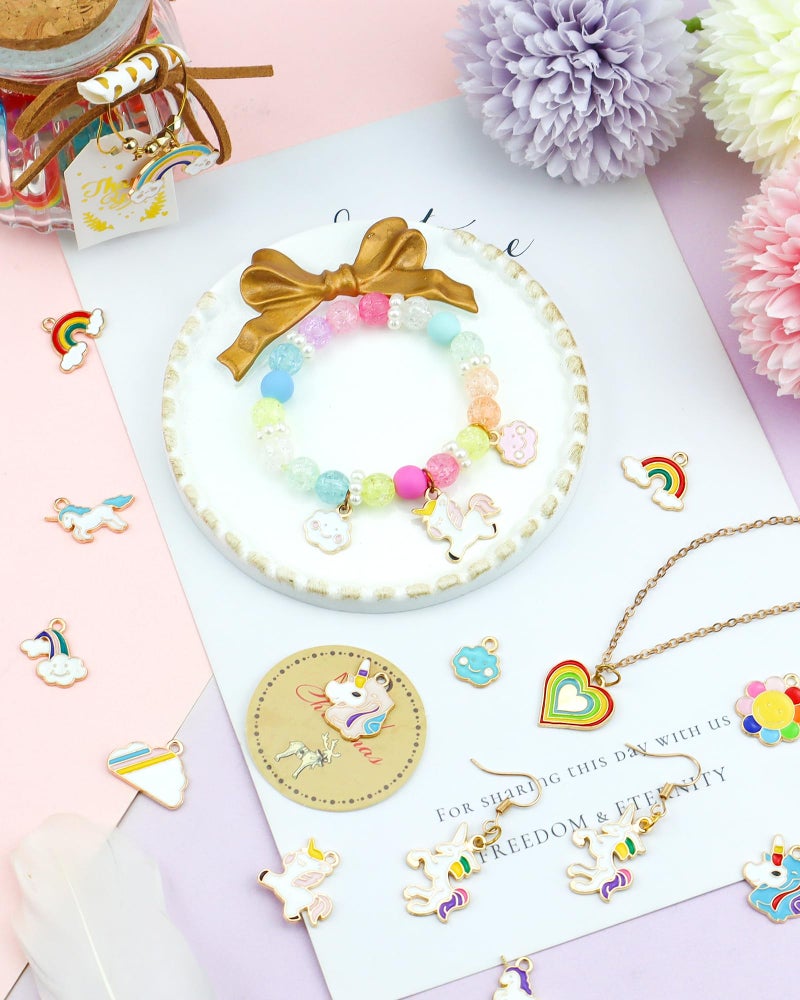YETOOME 48 Pcs Gold Plated Enamel Unicorn Rainbow Charms Pendant Assorted Unicorn Charm Accessory for DIY Jewelry Making Necklace Bracelet Earring DIY Jewelry Accessories - Image 5