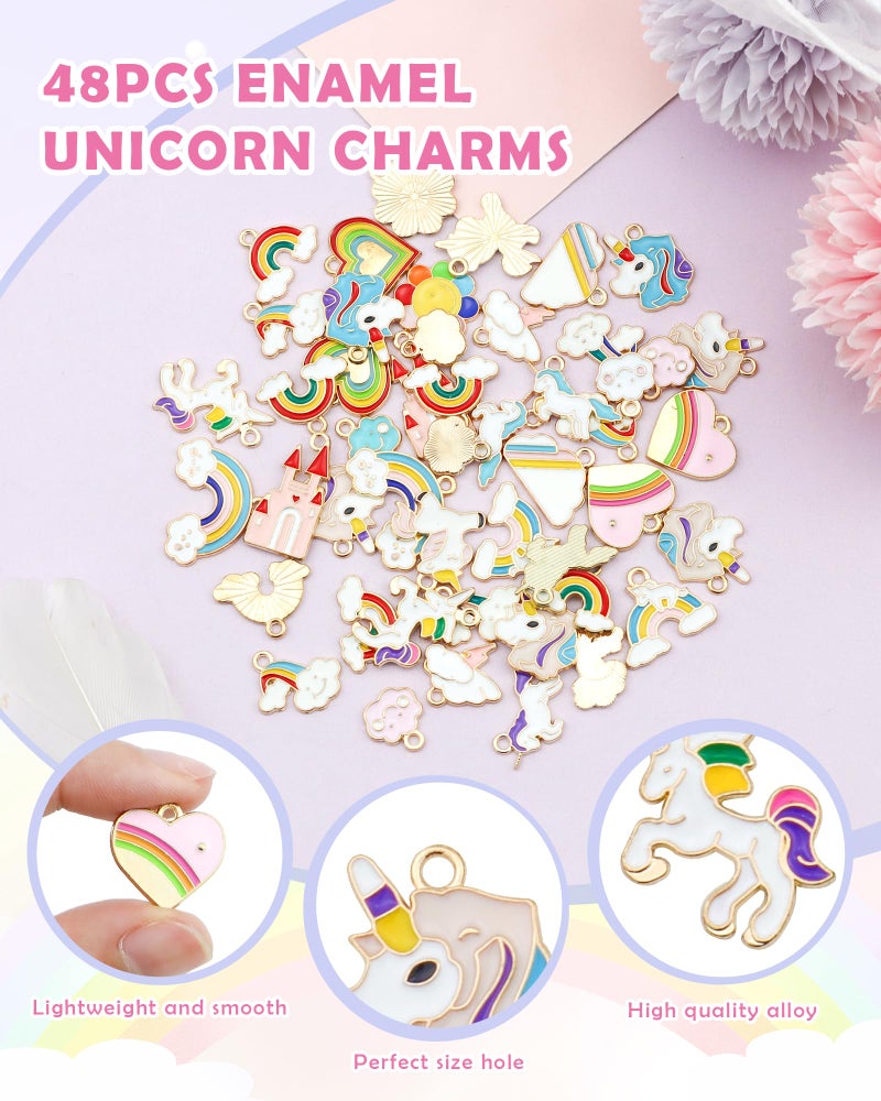 YETOOME 48 Pcs Gold Plated Enamel Unicorn Rainbow Charms Pendant Assorted Unicorn Charm Accessory for DIY Jewelry Making Necklace Bracelet Earring DIY Jewelry Accessories - Image 4