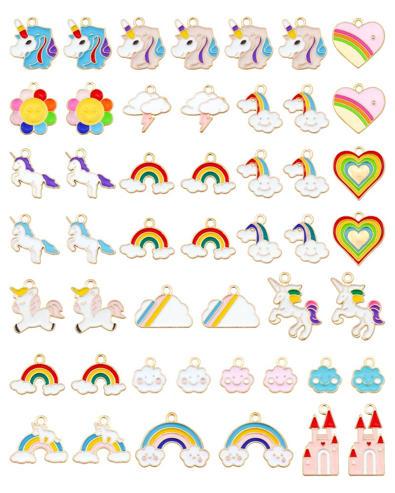 YETOOME 48 Pcs Gold Plated Enamel Unicorn Rainbow Charms Pendant Assorted Unicorn Charm Accessory for DIY Jewelry Making Necklace Bracelet Earring DIY Jewelry Accessories - Image 1