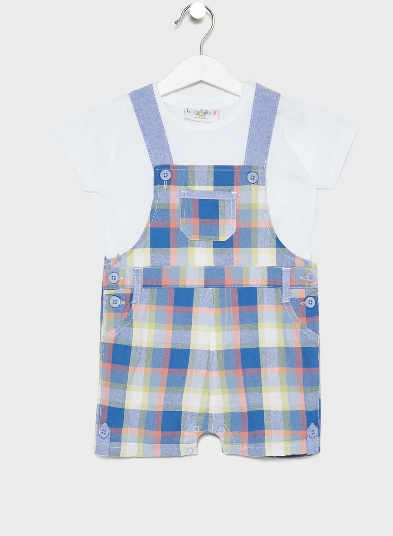 lily and jack Infant Essential T-Shirt + Checked Dungaree Set
