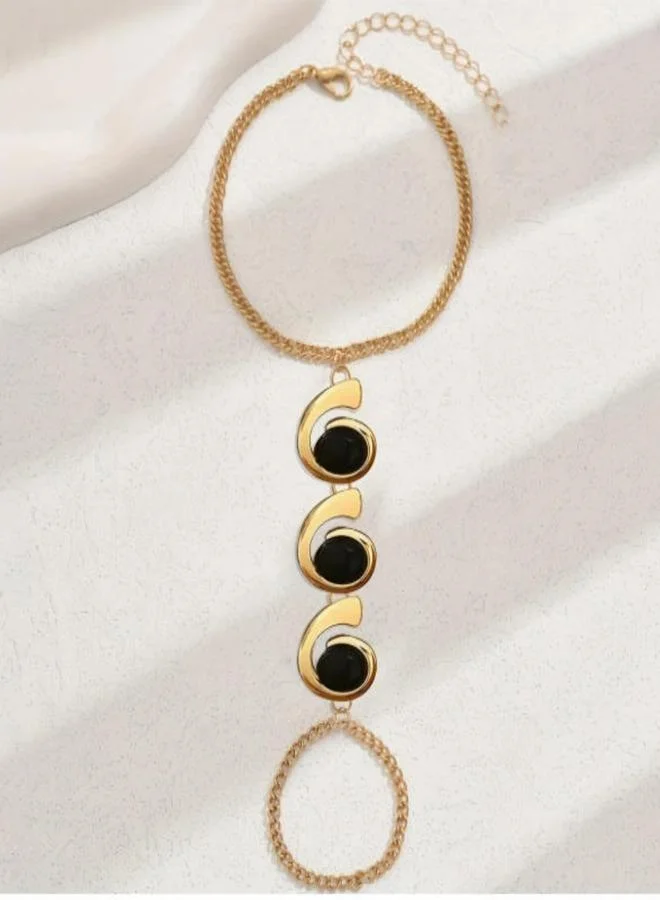 Take Two Gold Hand Chain Bracelet with Black Accents